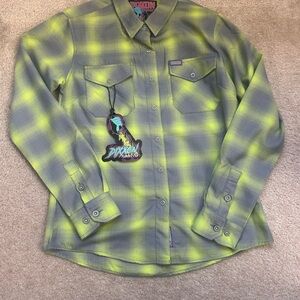 DIXXON Flannel Shirt in Lime and Gray NEW Size Medium